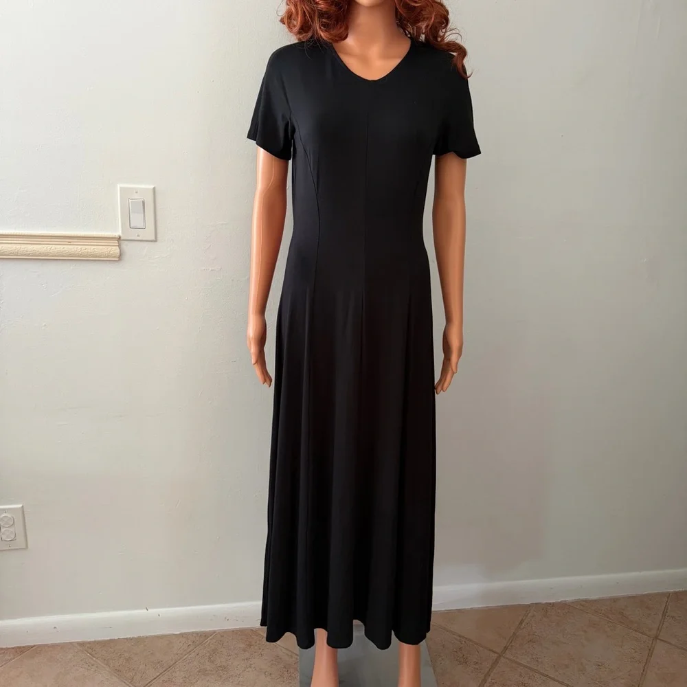 Vintage Laura Ashley Classic Black Short Sleeve Dress Fitted Whimsigoth Goth - Picture 10 of 12